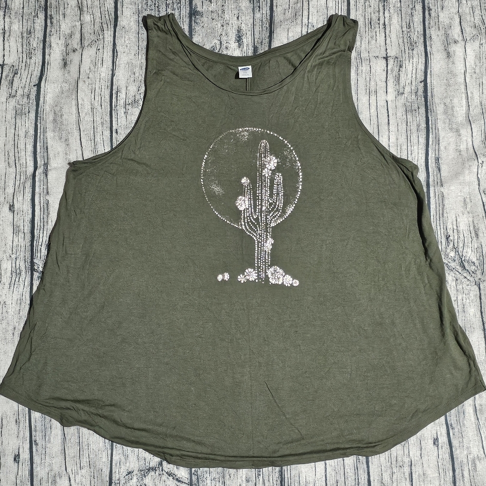 Old Navy Green Muscle Tee with Cactus Design